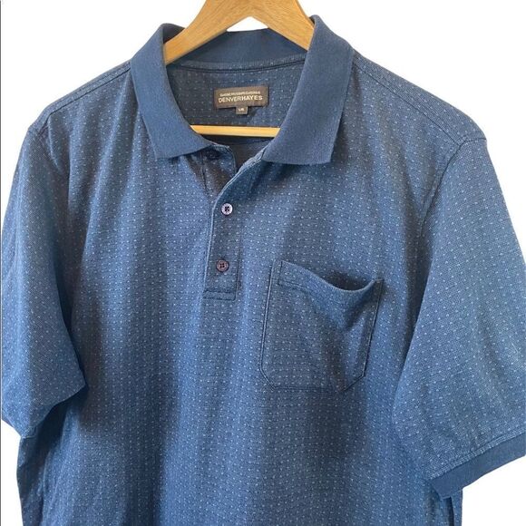 MENS DENVER HAYES Blue Printed Short Sleeve Casual Polo Shirt L - Picture 2 of 8